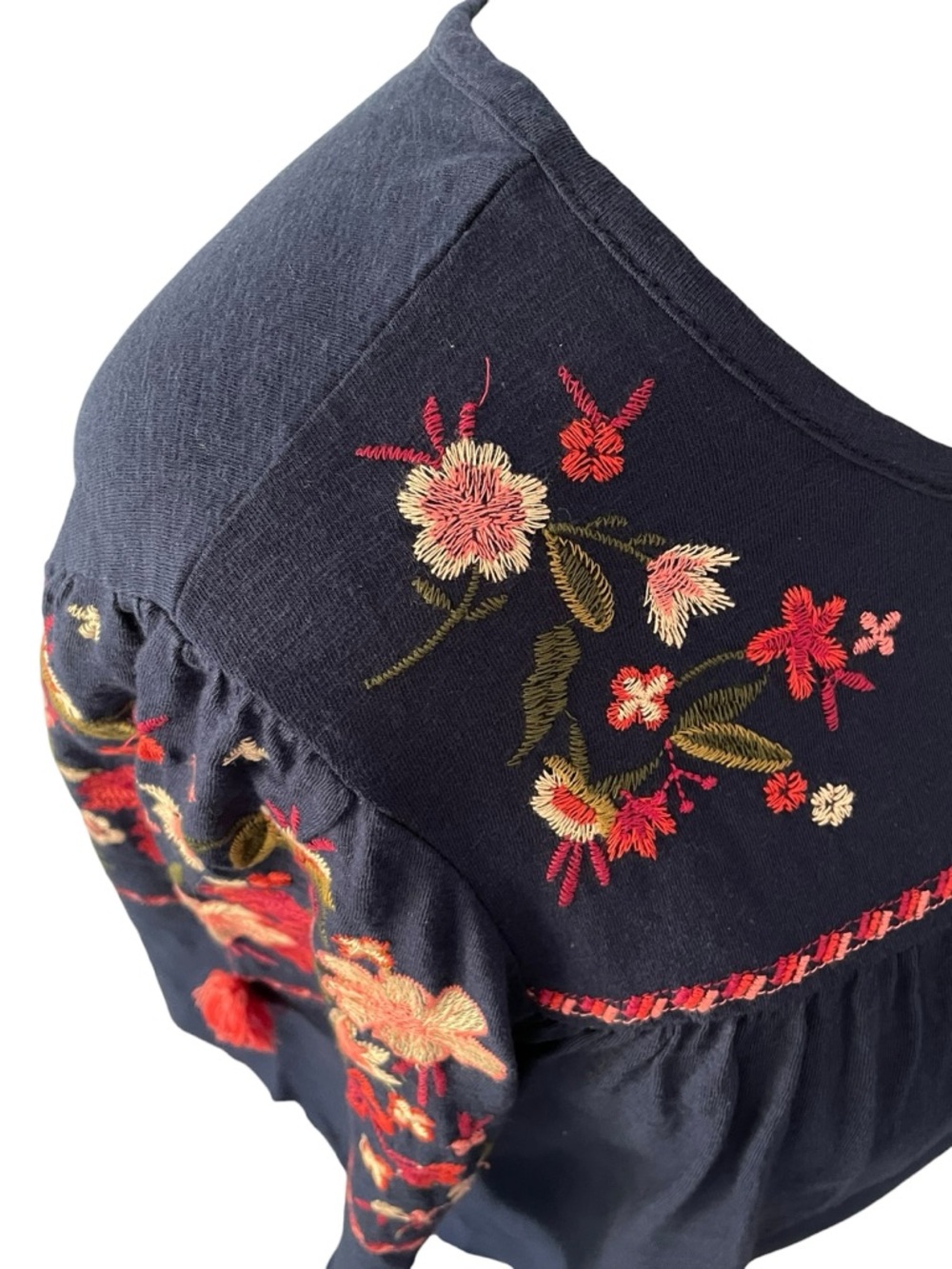 St. John's Bay Navy Tunic, Pink & Red Floral Embroidery, 3/4 sleeve, Tassels XXL - Picture 5 of 9